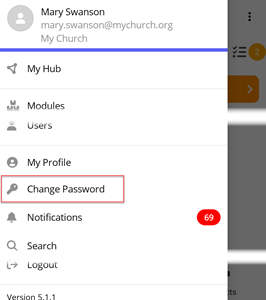 Change Password menu