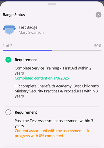 In Progress Badge Details