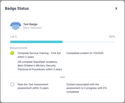 In Progress Badge Details