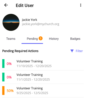 Pending Required Actions List
